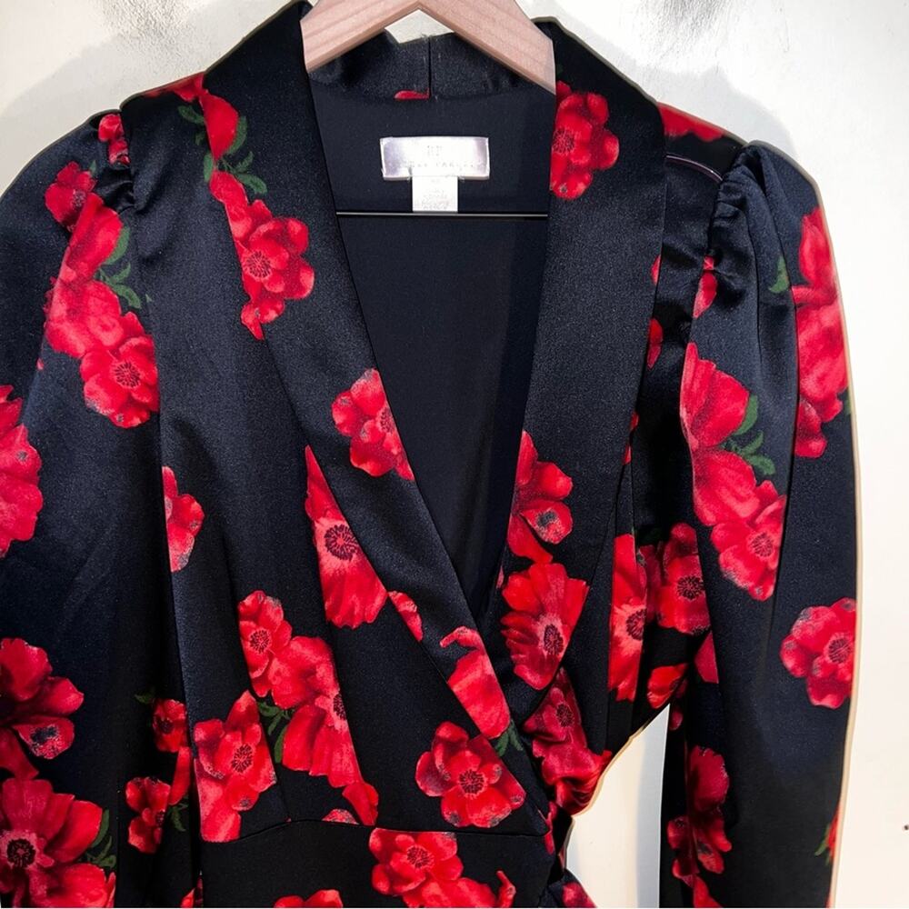 RACHEL PARCELL Wrap Satin Ted Poppy Print Asymmetrical Dress XS - Picture 6 of 9